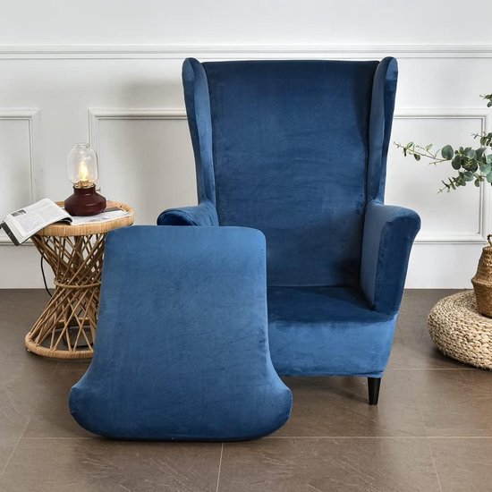 Foto: Vleugelstoel hoezen 2 delige stretch vleugelstoel hoes modieuze effen kleur fluwelen strandmon bankhoes meubelbeschermer voor fauteuil stoelen voor woonkamer slaapkamer of hotel marineblauw 