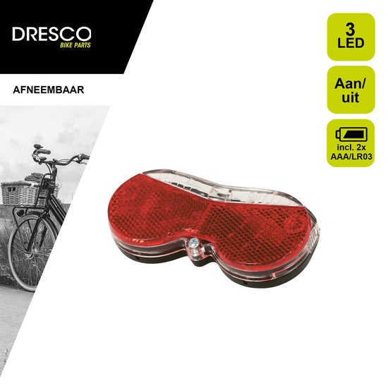 Dresco Fietsachterlicht - Modern - 3 LEDs - Zwart — afbeelding 2
