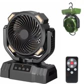 Ventilator - Draagbare Ventilator - LED Verlichting Voor Buitenavonturen - Oplaadbaar - Met Afstandsbediening - Lange Batterijduur - Zwart