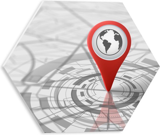 PVC Schuimplaat Hexagon - Navigatiekaart met Eindbestemming - 30x26.1 cm Foto op Hexagon (Met Ophangsysteem)