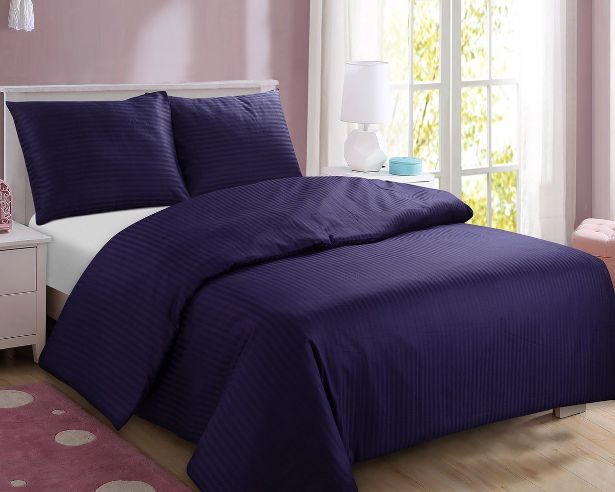 Homéé dekbedovertrekset Achten streep katoen satijn marineblauw tweepersoons 200x200/220 cm + 2 slopen