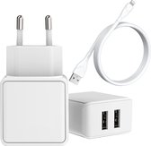 Adapter met 2 USB Poorten + USB naar 8-PIN Kabel - 2 Meter - Geschikt voor Oplader iPhone - 12W Adapter Stekker Blokje Lader - Wit