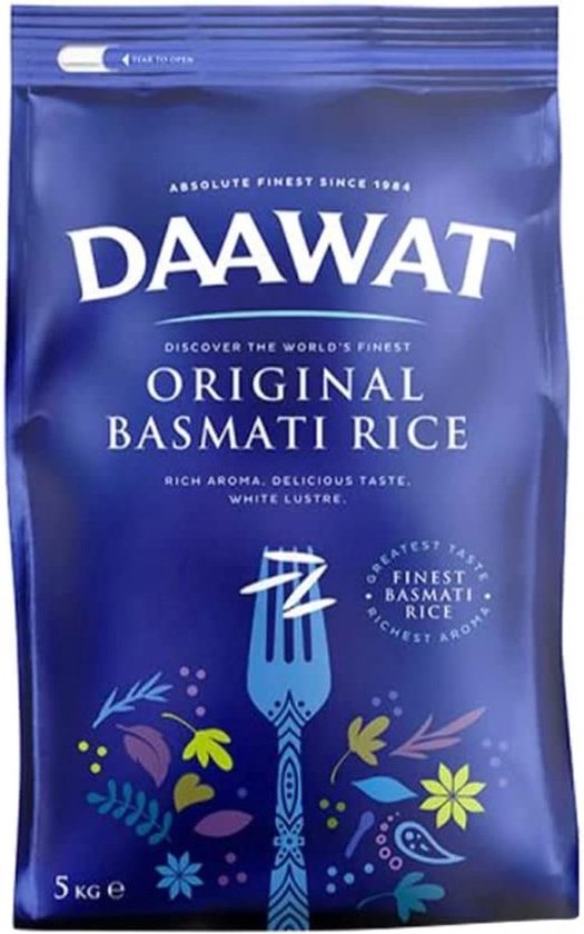 Daawat Original Basmati Rijst - 5kg - Aromatisch - Hoogwaardige rijstsoort - Biologisch