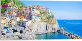 Dibond - Kleurrijke Huisjes in Nationaal Park Cinque Terre bij de Italiaanse Kust - 100x50 cm Foto op Aluminium (Met Ophangsysteem)