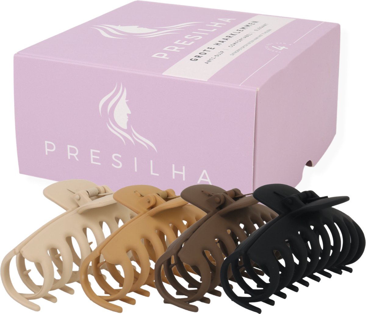 Presilha® Luxe Haarklemmen - Haarklem - Haarclip - 4 Stuks - Blond - Karamel - Bruin - Zwart