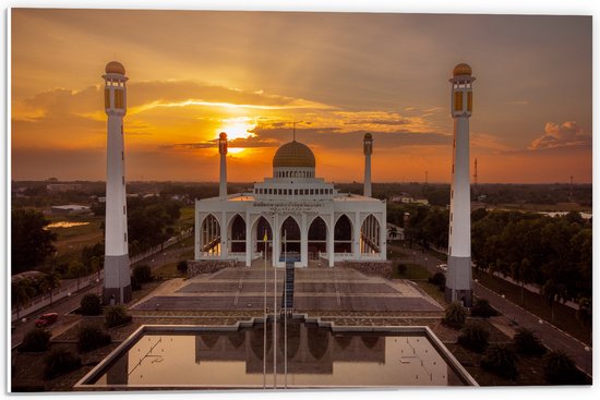 PVC Schuimplaat- Central Mosque of Songkhla Province in Thailand tijdens Zonsondergang - 60x40 cm Foto op PVC Schuimplaat