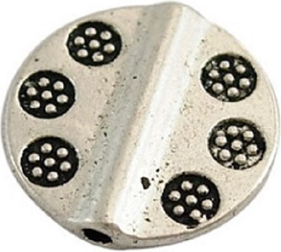 Perles tibétaines en métal, argent antique, 13,3x3 mm. Vendu par brin de 20 pièces