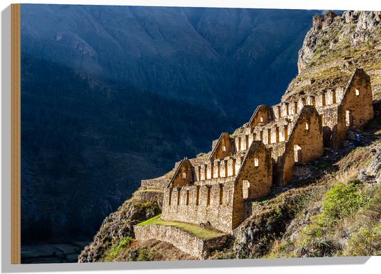 Hout - Pinkuylluna Ruïne Inca Trail Peru - 75x50 cm - 9 mm dik - Foto op Hout (Met Ophangsysteem)