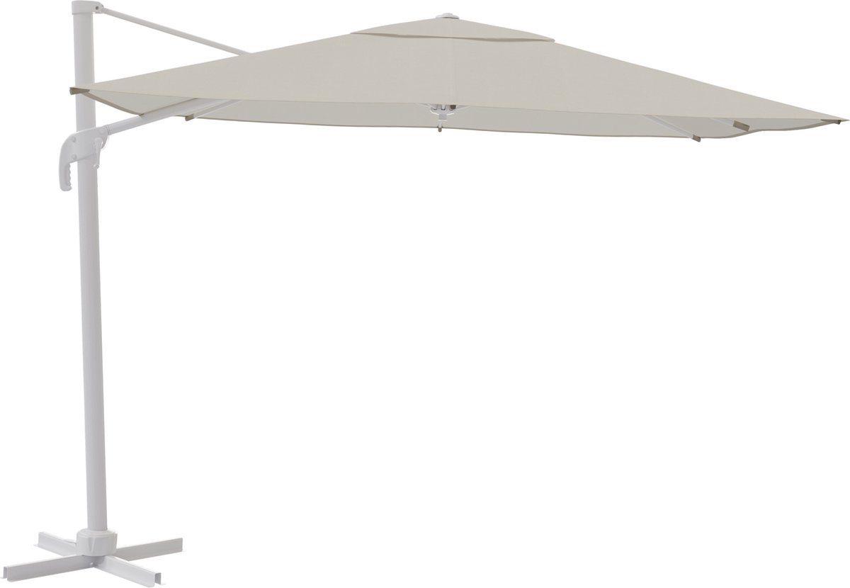 NATERIAAL - Parasol rechthoekig AURA - L.290 x B.290 cm - 8.40 m² - Zonwering 100% UV - Waterafstotend - Zwevende parasol - Kantelbaar - 360° draaibaar - Wit aluminium - Polyester - Wit