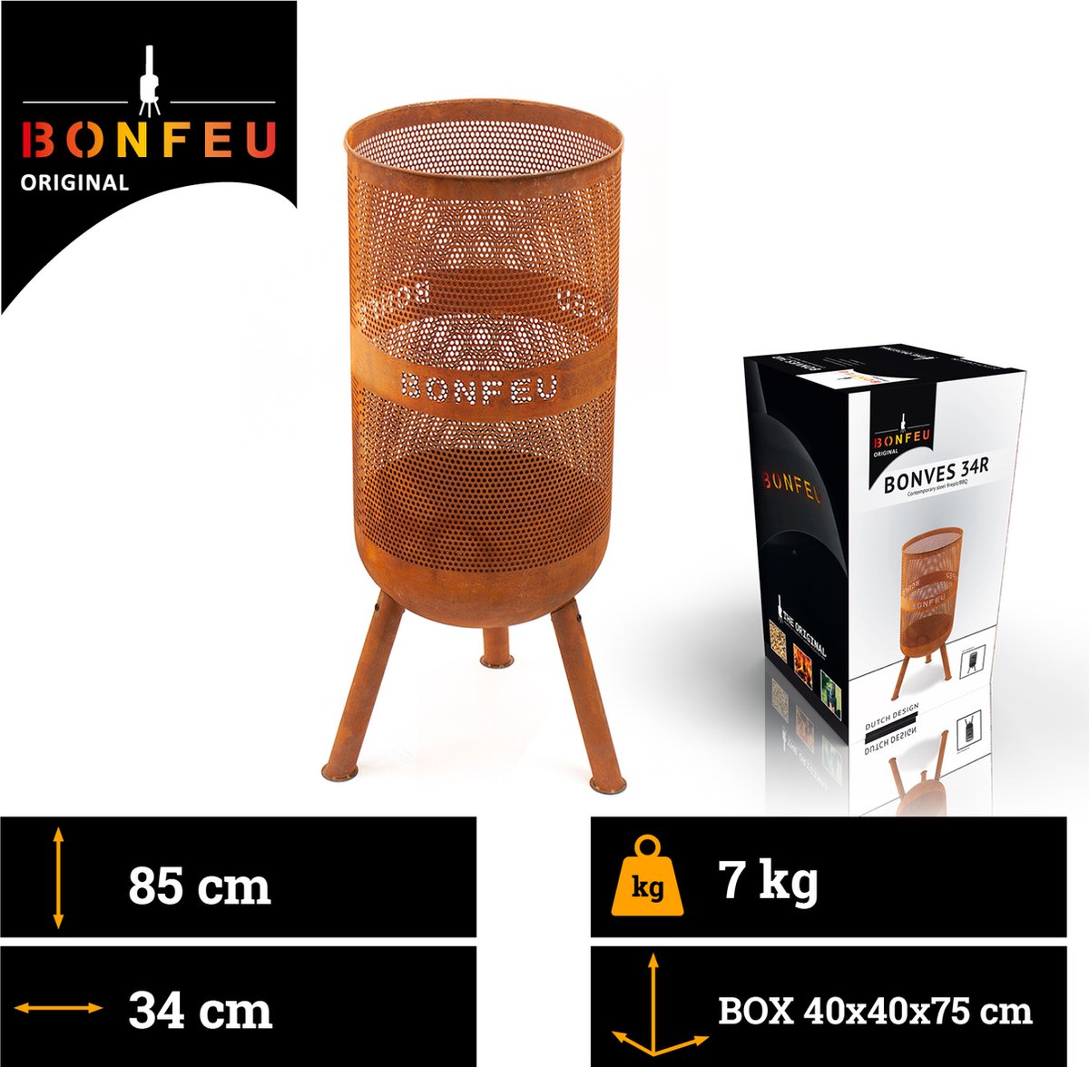 BonFeu BonVes Fire Basket 34 cm - Brown (Rust)