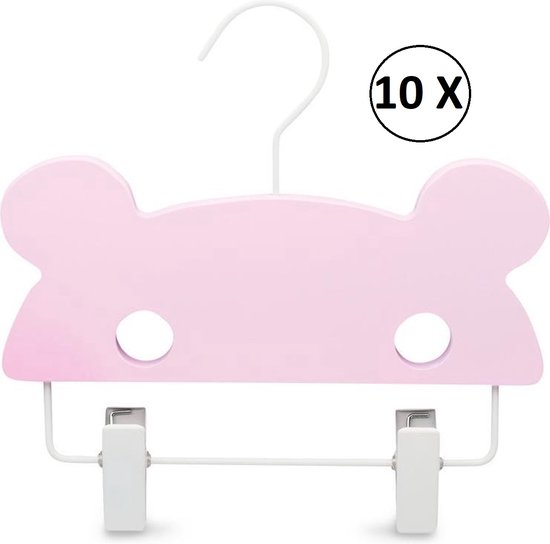 Relaxwonen - Kinder kledinghangers - Broekhangers - Set van 10 - Roze - Beer hanger - extra stevig