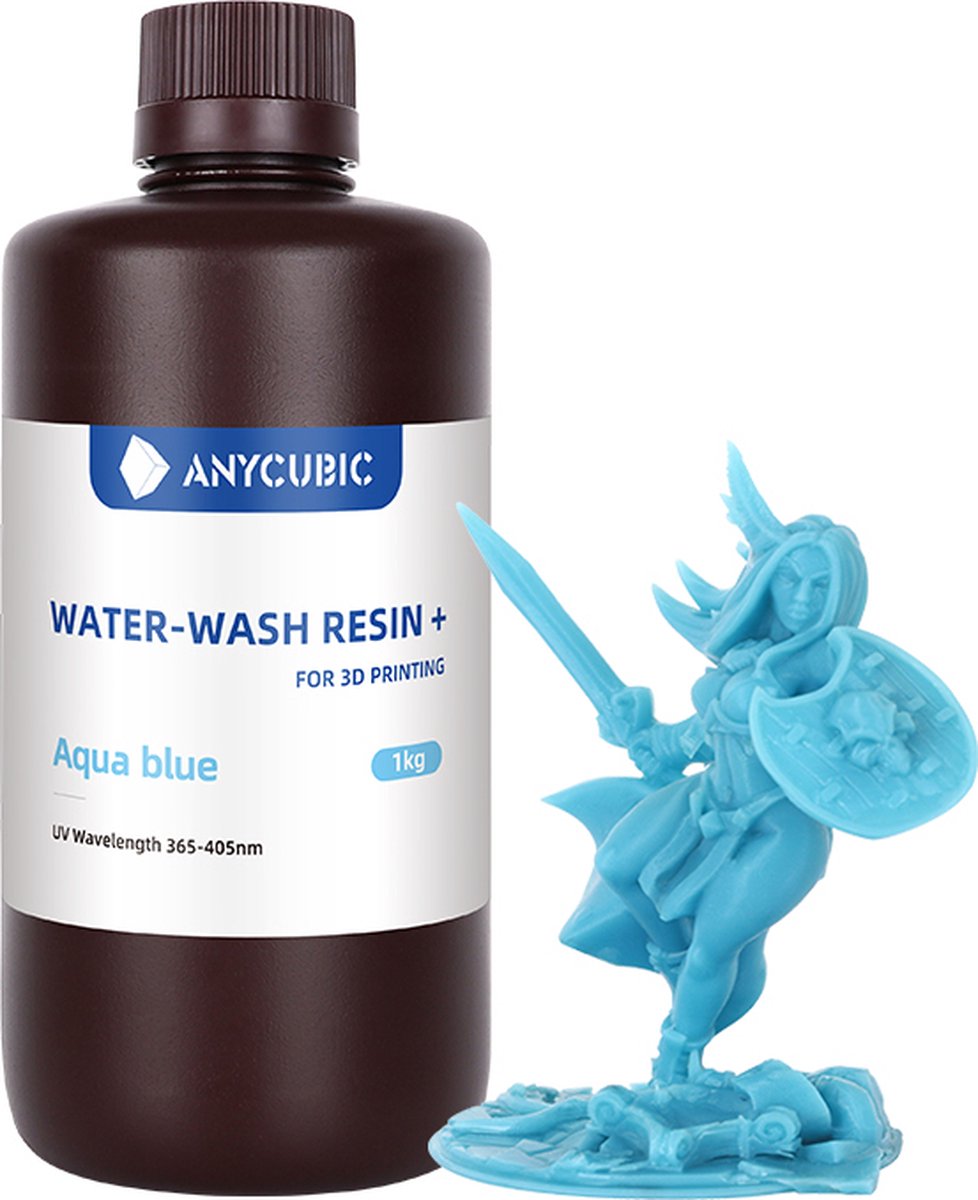 Anycubic Water-Wash Resin+ - 1Liter - 5 Verschillende Kleuren - 3D Printer Resin - Aqua Blauw