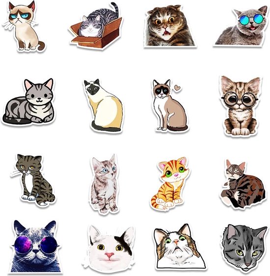 Katten Stickers 50 Stuks | Grappige Dieren Stickers | Kat | Poes | Kitten | Humor | Laptop Stickers | Stickers Kinderen | Stickers Volwassenen | Stickervellen | Plakstickers | Koffer Stickers | Stickers Bullet Journal | Planner Stickers - Merkloos