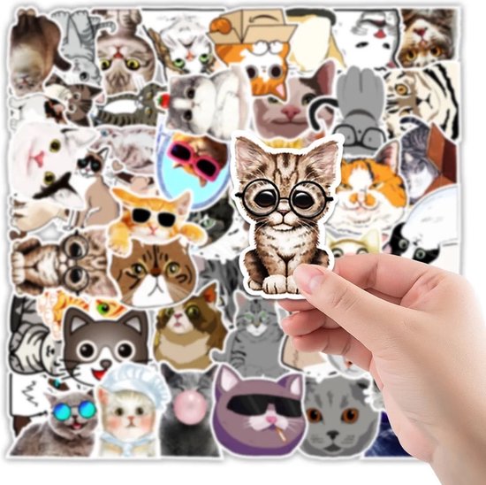 Katten Stickers 50 Stuks | Grappige Dieren Stickers | Kat | Poes | Kitten | Humor | Laptop Stickers | Stickers Kinderen | Stickers Volwassenen | Stickervellen | Plakstickers | Koffer Stickers | Stickers Bullet Journal | Planner Stickers