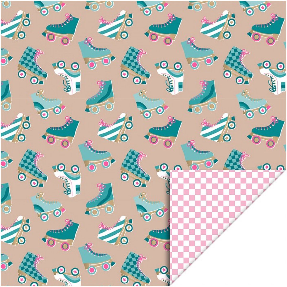 Cadeaupapier - Roller Skates Nude - Check Blush Pink - 70cm breed