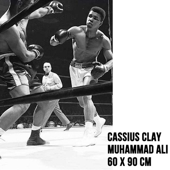 Allernieuwste.nl® Canvas Schilderij Jonge Muhammad Ali Cassius Clay - The Greatest - Boksen - Zwart Wit - 60 x 90 cm