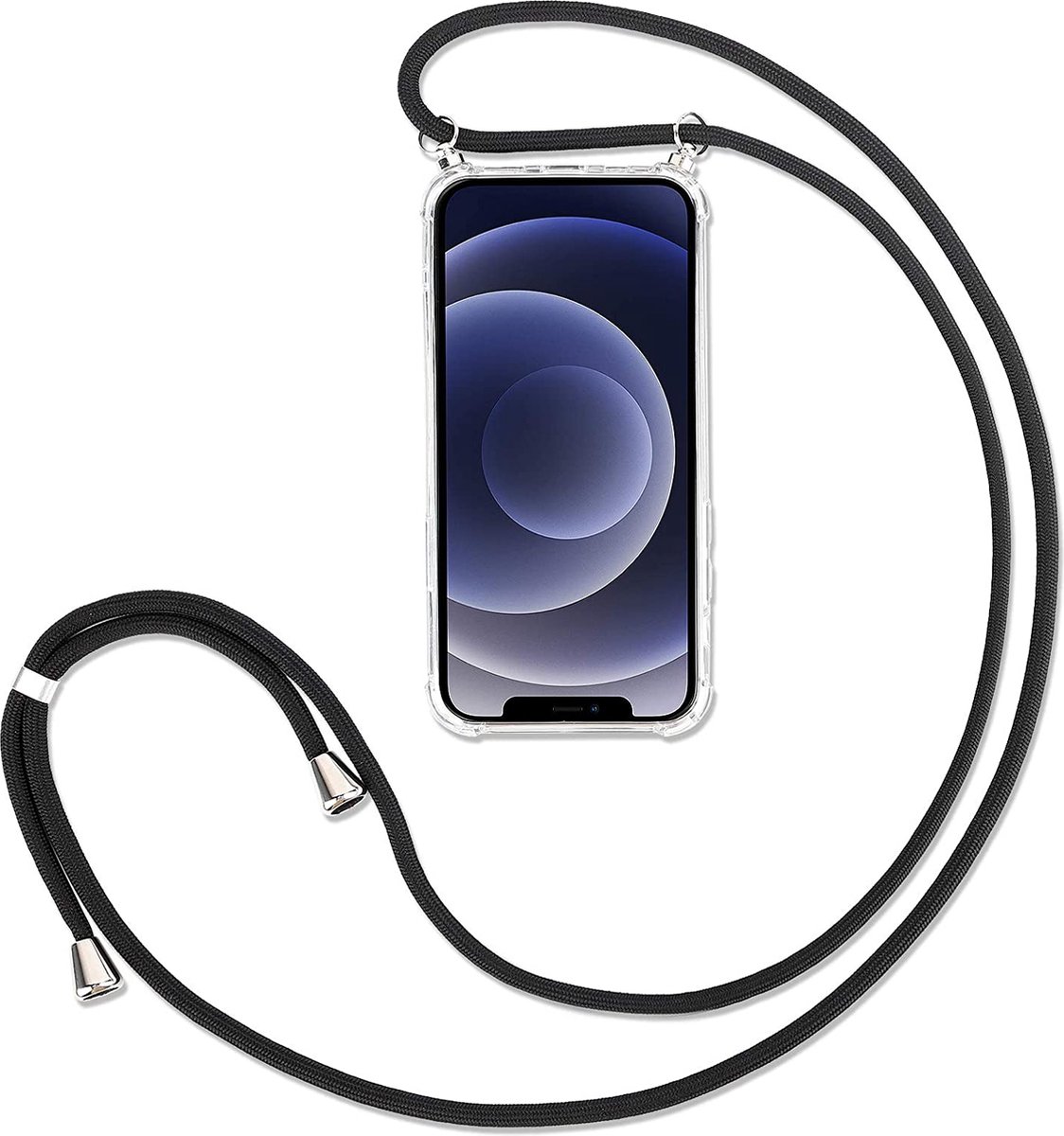 iPhone 14 Plus Hoesje Transparant met Koord Zwart Shock Proof Siliconen Hoes Case Cover