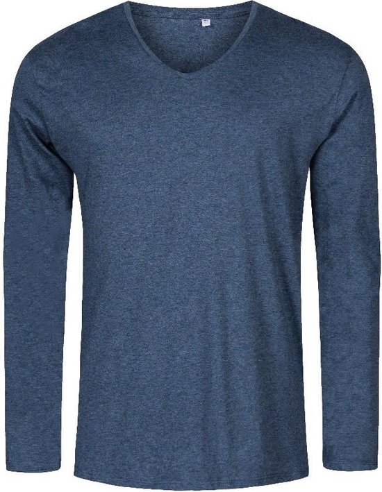 Heather Marine Blauw t-shirt lange mouwen en V-hals, slim fit merk Promodoro maat S