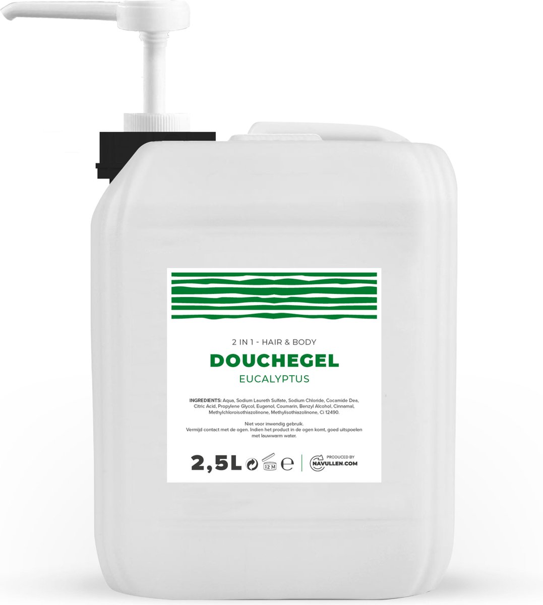 Douchegel - Eucalyptus - 2,5 Liter - Jerrycan - Met Pomp - Hair & Body - Navulling – Navullen