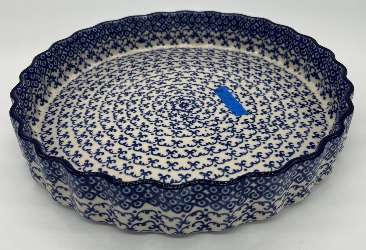 Bunzlau keramiek quichevorm 28 cm blauw frutsel