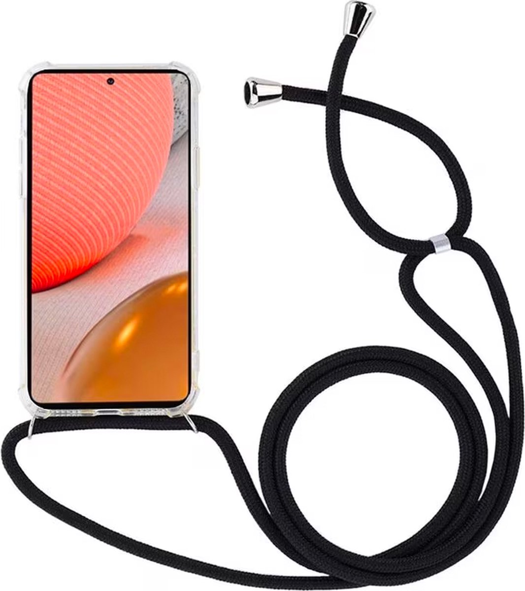 Samsung A72 Hoesje Transparant met Koord Zwart Shock Proof Siliconen Hoes Case Cover - Samsung Galaxy A72 Hoesje