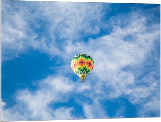 WallClassics - Acrylglas - Kleurrijke Luchtballon met Blokpatroon - 100x75 cm Foto op Acrylglas (Met Ophangsysteem)