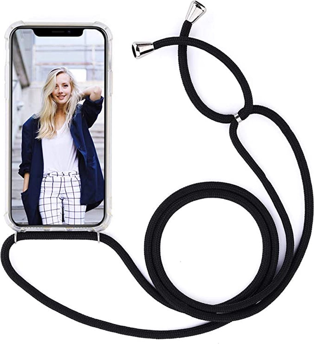 iPhone XR Hoesje Transparant met Koord Zwart Shock Proof Siliconen Hoes Case Cover