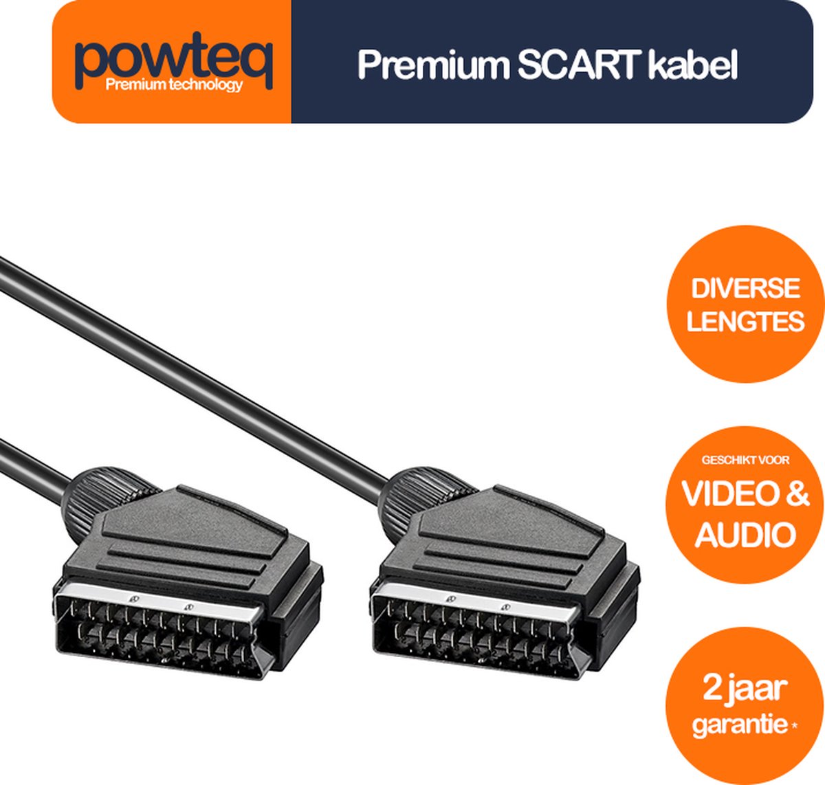 Powteq 60 cm premium SCART kabel - Audio & Video - Standaard SCART aansluiting - Powteq