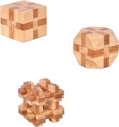 DW4Trading 3D Bamboo Breinpuzzels Complex, Kubus 2 en 3 - set van 3 stuks- 5x5 cm