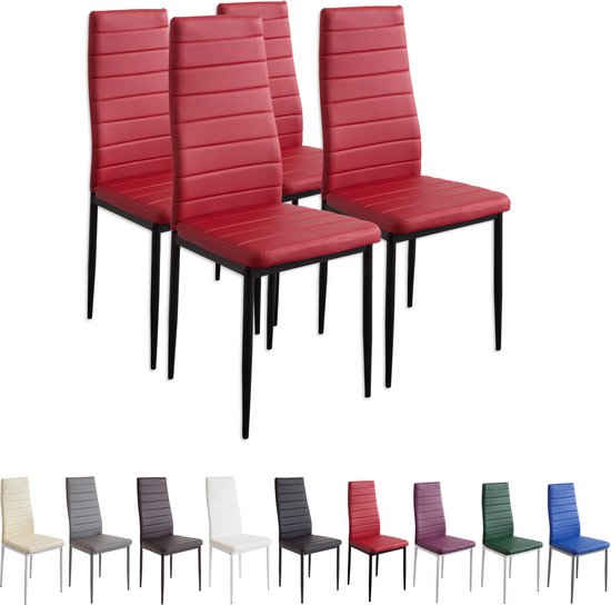 MILANO Eetkamerstoelen in Set van 4, Rood - Gestoffeerde stoel met kunstleer bekleding - Modern stijlvol design aan de eettafel - Keukenstoel of eetkamerstoel met hoog draagvermogen tot 110kg
