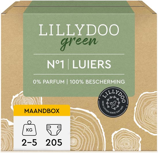 Couches vertes LILLYDOO - Taille 1 (2-5 kg) - 205 pièces - Boîte mensuelle  | bol.com