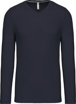 Herenshirt met lange mouwen en V-hals Navy - XL