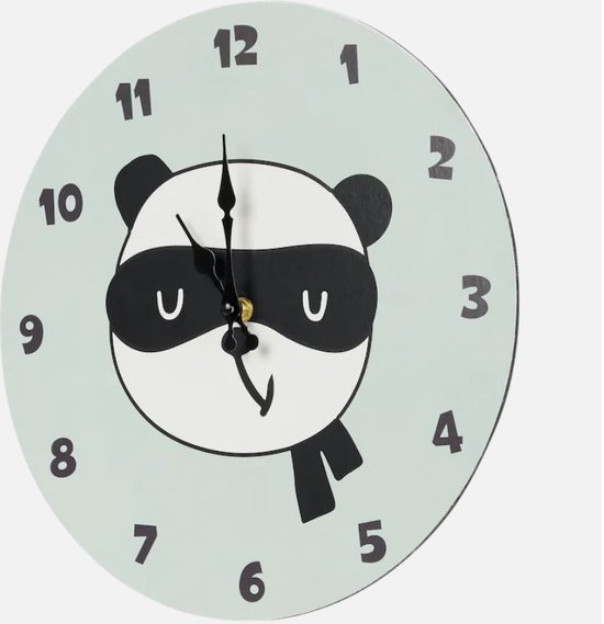 Klok met dier - Ø 33 cm - Voor kinderkamer - Panda - Mintgroen