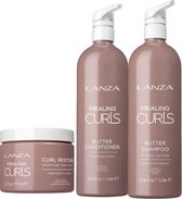 Lanza - Healing Curls Butter - Shampooing - 1000 ml & Lanza - Healing Curls Butter - Après-shampooing - 1000 ml & Lanza - Healing Curls Restore Moisture Treatment - 177 ml