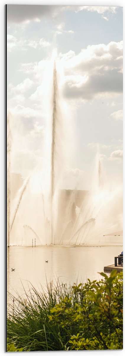 Dibond - Waterfontein in een Meer - 30x90 cm Foto op Aluminium (Met Ophangsysteem)