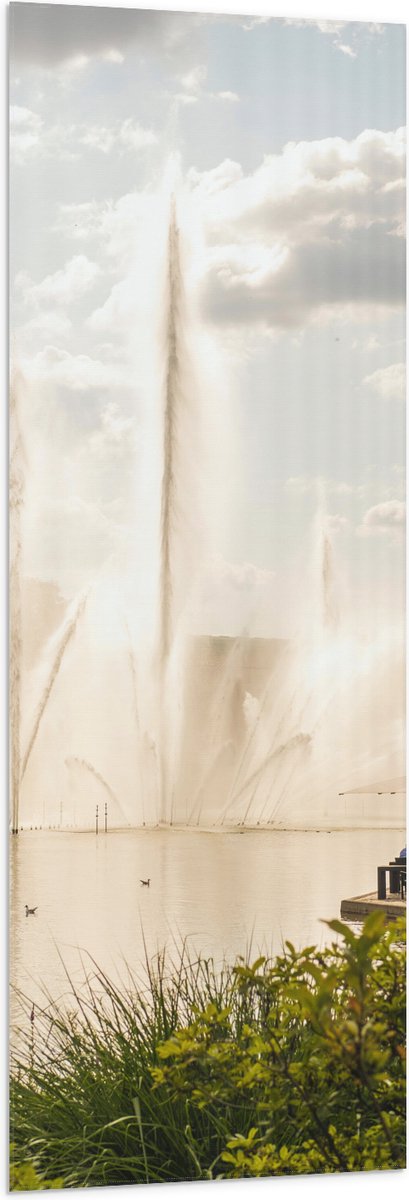 Vlag - Waterfontein in een Meer - 50x150 cm Foto op Polyester Vlag