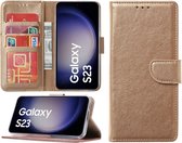 Arara Hoesje geschikt voor Samsung Galaxy S23 hoesje - Portemonnee Cover - Bookcase met pasjeshouder - Goud