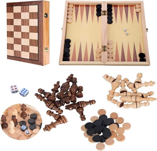 Thumbnail van een extra afbeelding van het spel Borvat® | Schaak-backgammon klapcassette hout 29x29 | 3 in 1