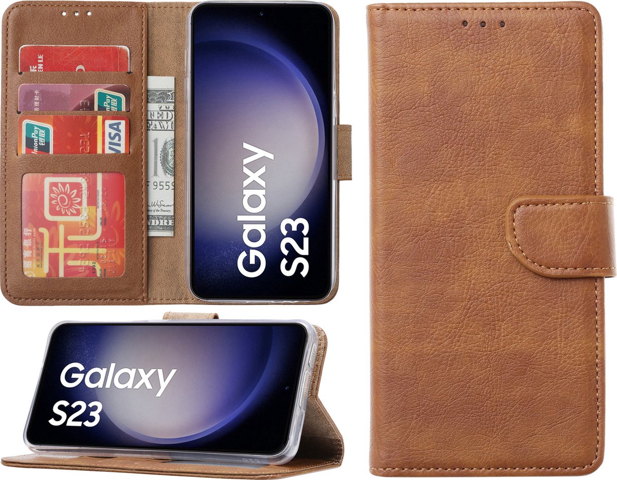Samsung Galaxy S23 hoesje - Portemonnee Cover - Bookcase met pasjeshouder - Bruin