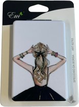 Compact Spiegel Met decoratief deksel - Opvouwbare - Make Up Spiegel - 2x Vergroting - Illustratie van zwarte jurk