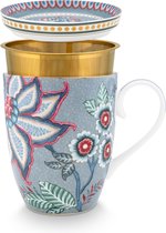 Pip Studio Flower Festival - service à thé - bleu - porcelaine - mug + passoire à thé + embout à thé + coffret cadeau