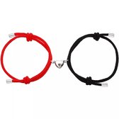Sparkolia Vriendschapsarmband Hartje Magnetisch Koppel | 14 tot 28 cm | zwart rood | Valentijn cadeau