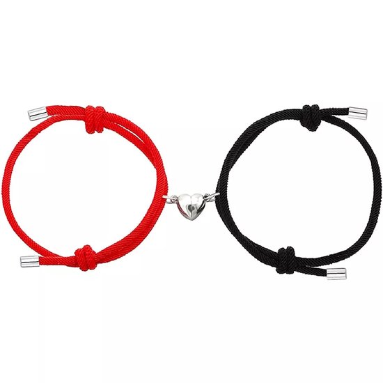 Bracelets couple coeur - rouge noir - coeur aimanté - Bracelet Saint Valentin - cadeau - amour - Bracelet d'amitié