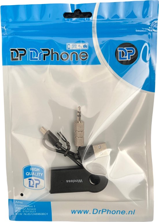 DrPhone BC2 Universele Wireless Auto Bluetooth 3.5mm jack Aux Audio Ontvanger Adapter Handsfree Kit  / Muziek Ontvanger - DrPhone