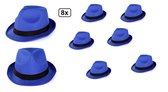 8x Festival hoed blauw met zwarte band - Strohoedje - Toppers - Hoofddeksel hoed festival thema feest feest party