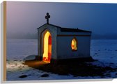 WallClassics - Bois - Chapelle entre la neige - Poteaux - 75x50 cm - 9 mm d'épaisseur - Photo sur Bois (Avec système de suspension)