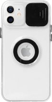 iPhone 14 Hoesje - Doorzichtig - Zwarte Armor Ring - Camera Cover - Shockproof