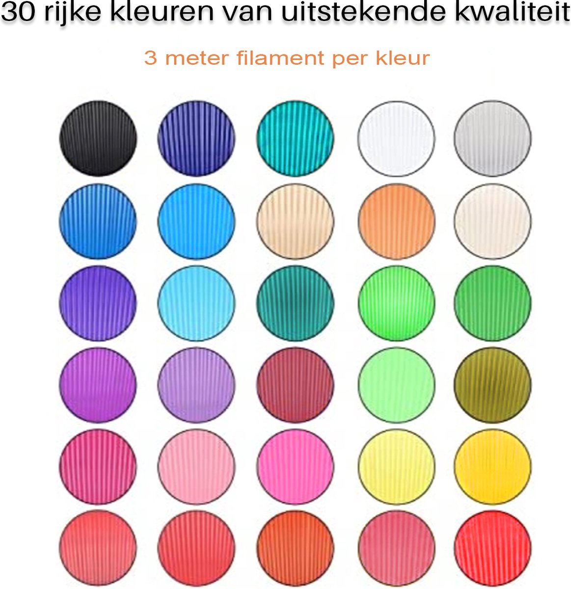 Phooba Filament Pakket - 3D Pen Vullingen - PLA Filament - 30 Kleuren -  Navullingen -... | bol.com