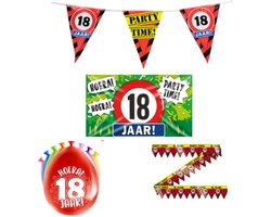 18 jaar versiering pakket - Versiering Verjaardag - Versiering 18 Jaar Verjaardag - Slingers - Gevelvlag- Ballonnen - Afzetlint