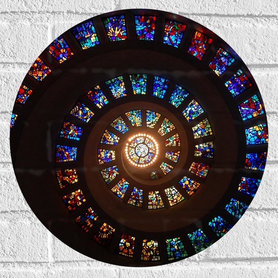 WallClassics - Muursticker Cirkel - Glas-in-lood Kunst - 40x40 cm Foto op Muursticker